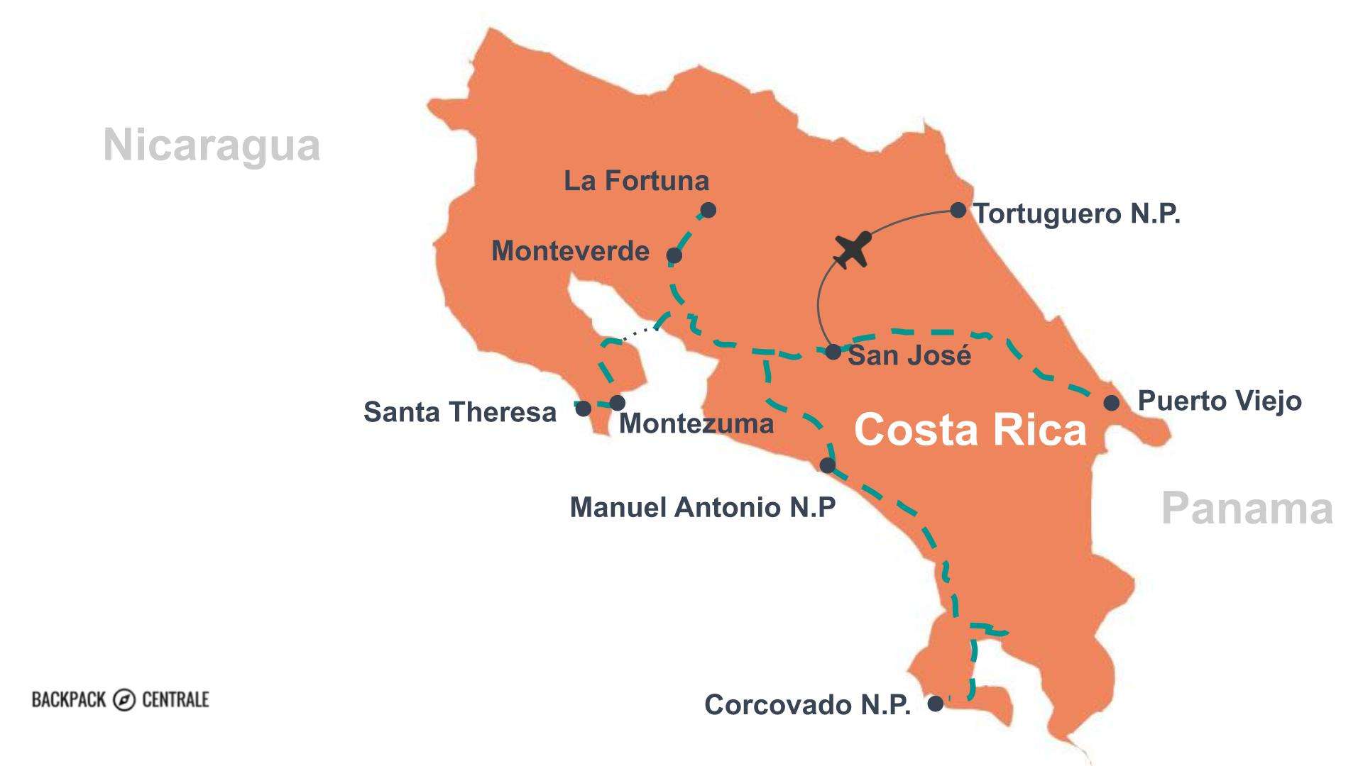 Route voor Backpacken in Costa Rica 